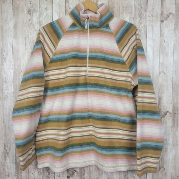 Eddie Bauer Fleece Quarter Zip Striped Pullover Sweater Pink Blue White Size XL - Picture 1 of 6